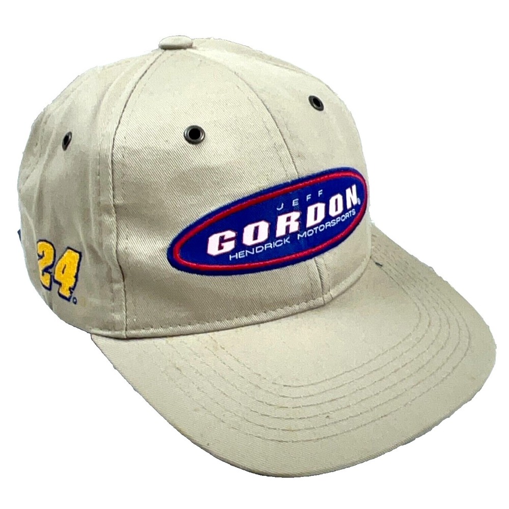 Vintage Jeff Gordon Hat Cap Strap Back Y2K 2000s Tan Brown Khaki Nascar Racing *